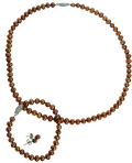 Chocolate Freshwater Pearl Necklace, Bracelet and Earrings Set (SKU: 191071)
