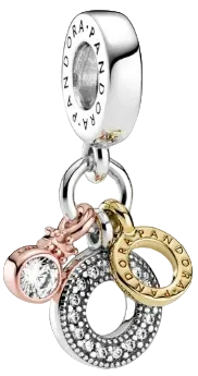 Pandora Triple Monogram Dangle Charm Sterling Silver Tri Color (SKU: 799044C01)