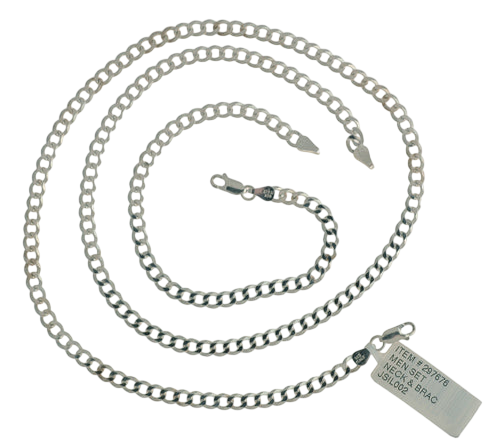 Curb Link Sterling Silver Necklace and Bracelet Set (SKU: #297676)