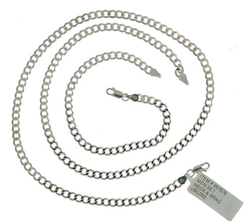 Curb Link Sterling Silver Necklace and Bracelet Set (SKU: #297676)