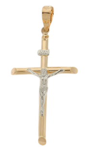 14K Two-Tone Barrel Style Crucifix w/Christ SKU: 50133