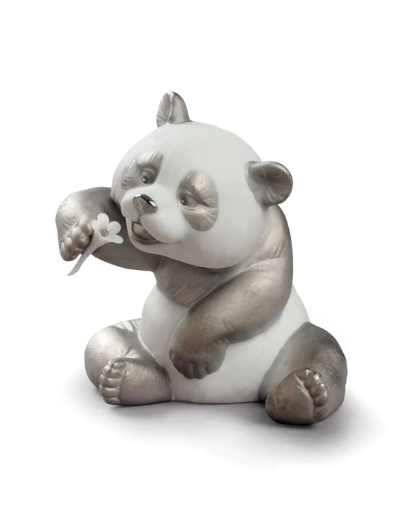Lladró A Cheerful Panda Figurine. Silver Lustre (SKU: 01009088)