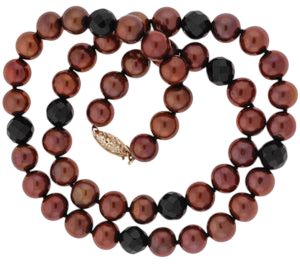 18" Chocolate Potato Pearl Necklace with Round Onyx (SKU: 190281)
