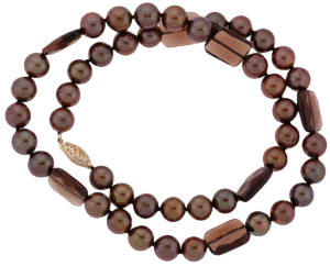 18" Chocolate Potato Pearl Necklace w/ Smoky Square Beads (SKU: 190282)