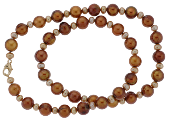 18" Chocolate and Champagne Potato Pearl Shaped Necklace w/Bracelet (SKU: 190811)