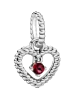 Pandora July Red Beaded Heart Dangle Charm Sterling Silver (SKU: 798854C02)
