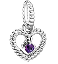 Pandora Purple Beaded Heart Dangle Charm Sterling Silver (SKU: 798854C03)