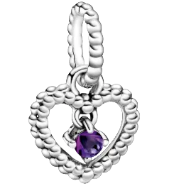Pandora Purple Beaded Heart Dangle Charm Sterling Silver (SKU: 798854C03)