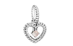 Pandora June Misty Rose Beaded Heart Dangle Charm Sterling Silver  (SKU: 798854C06)