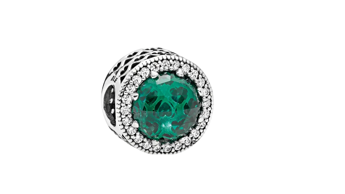 Pandora Radiant Hearts Charm Sterling Silver with Green Crystal (SKU: 791725NSG)