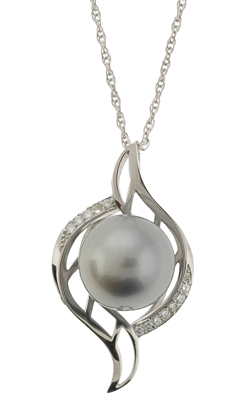 Up-Down Swoop Grey Tahitian Pearl Necklace (SKU: 192631)