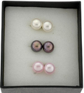 Button Freshwater Pearl Stud Earrings Set - White, Black and Pink (SKU: 191627)