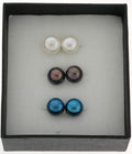 Button Freshwater Pearl Stud Earrings Set - White, Black and Blue (SKU: 191630)