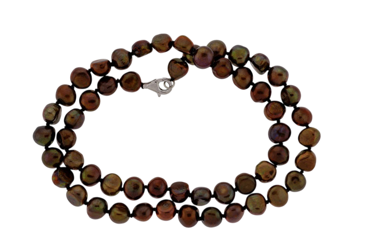 18" Knotted Chocolate Flat Pearl Necklace (SKU: 190286)