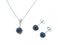 Black Freshwater Button Pearl Pendant Necklace w/ Pearl Stud Earrings (SKU: 191462)
