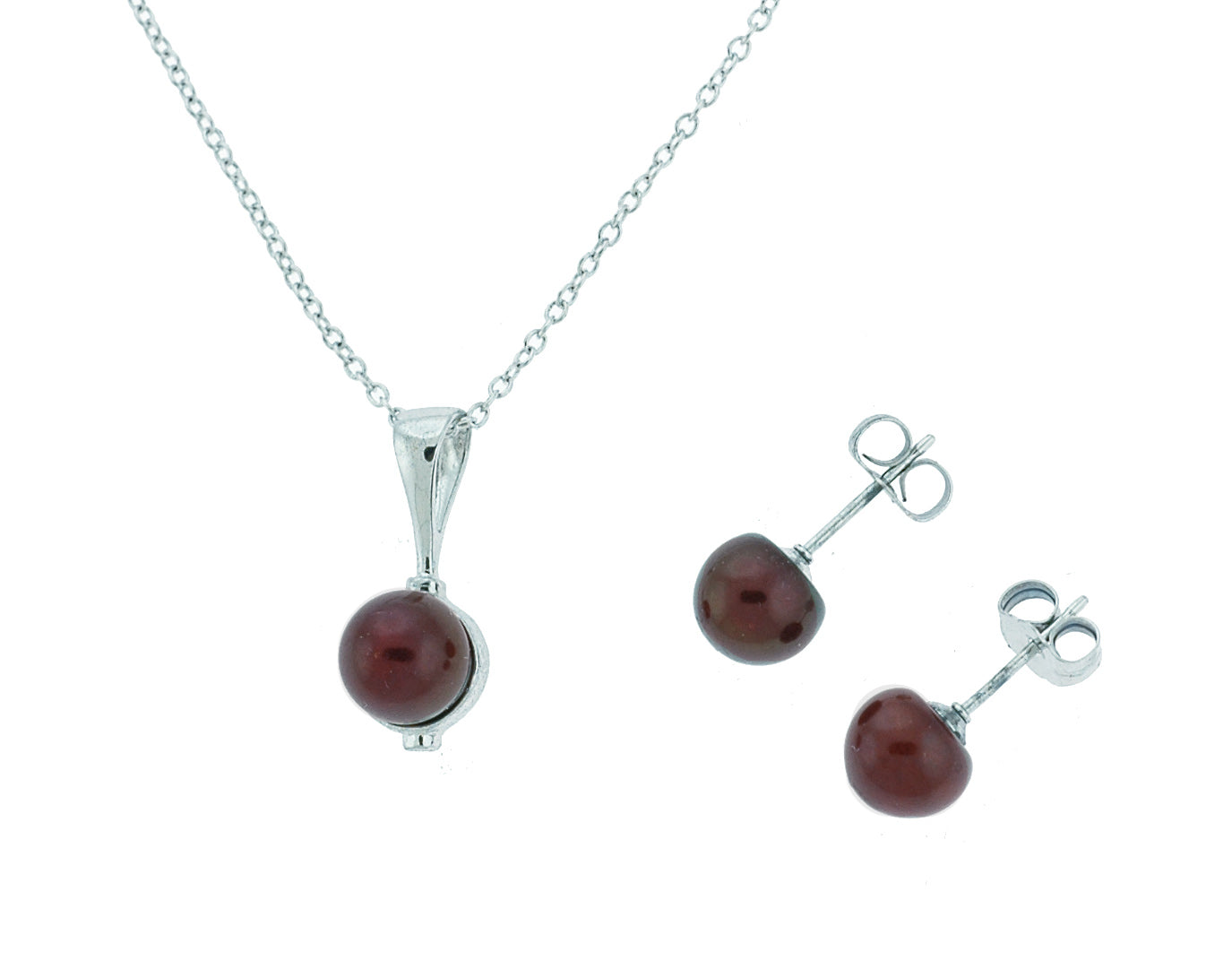 Chocolate Freshwater Button Pearl Pendant Necklace w/ Pearl Stud Earrings (SKU: 191464)
