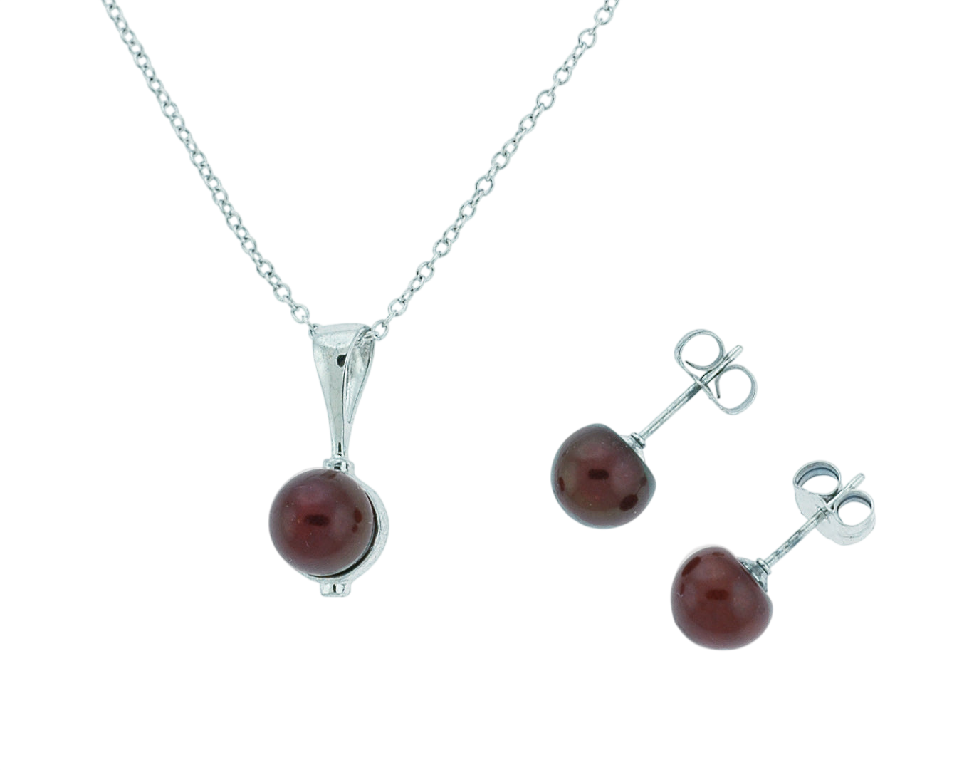 Chocolate Freshwater Button Pearl Pendant Necklace w/ Pearl Stud Earrings (SKU: 191464)