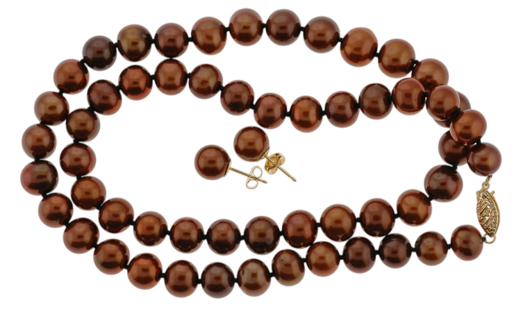 20" Chocolate Pearl Necklace and Earrings Set (SKU: 190543)
