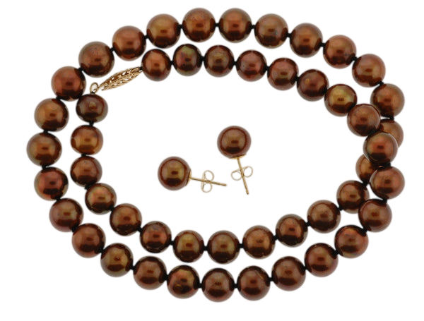 18" Chocolate Pearl Necklace and Round Shaped Earrings Set (SKU: 190203)