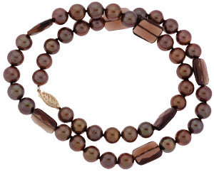 18" Chocolate Potato Pearl Shaped Necklace w/ Smoky Square Beads (SKU: 190282)