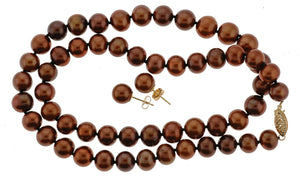 20" Chocolate Pearl Necklace and Earrings Set (SKU: 190543)